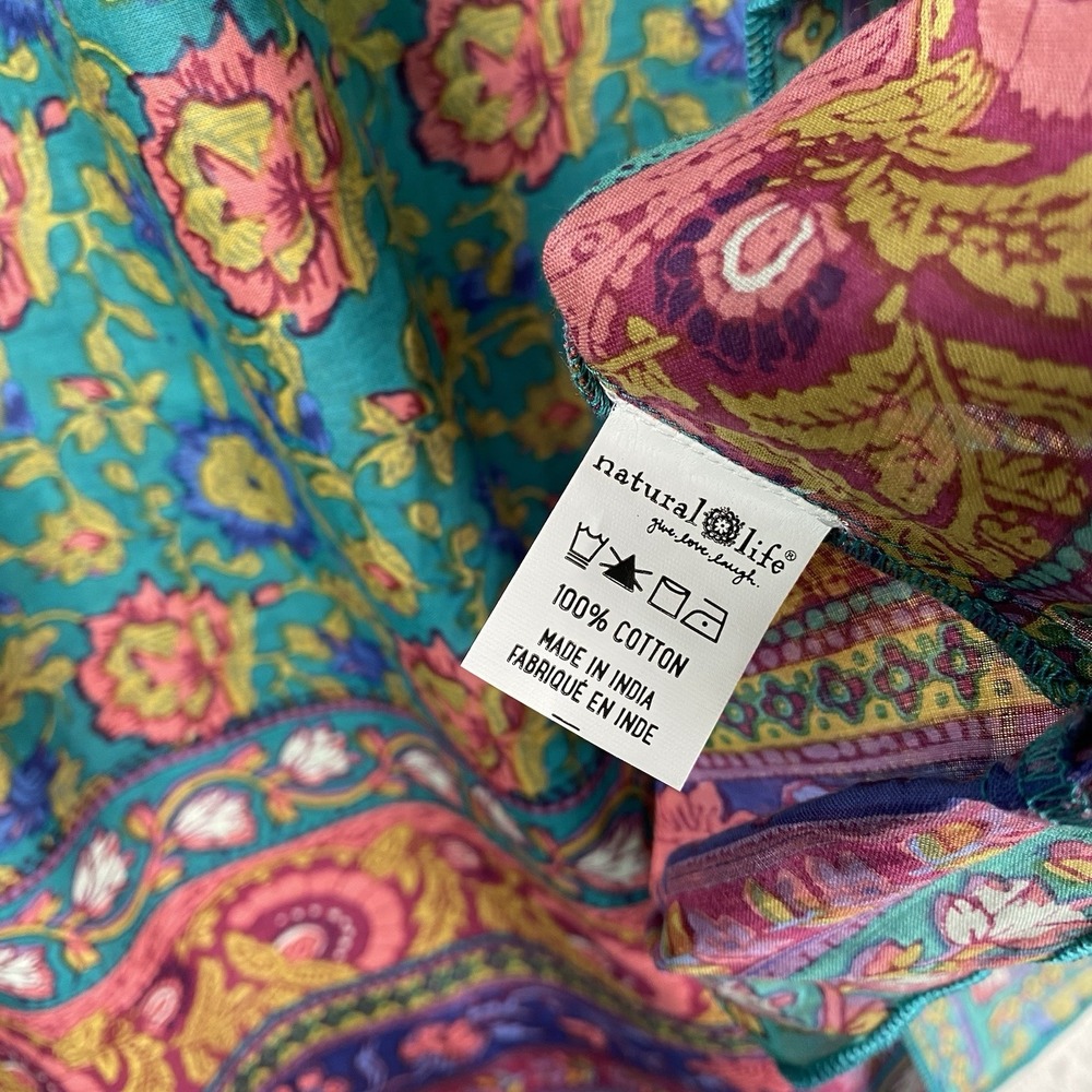Natural Life Skirt Womens Sz M Teal Peony Border Floral Maxi Boho Artsy Smocked - Picture 7 of 12